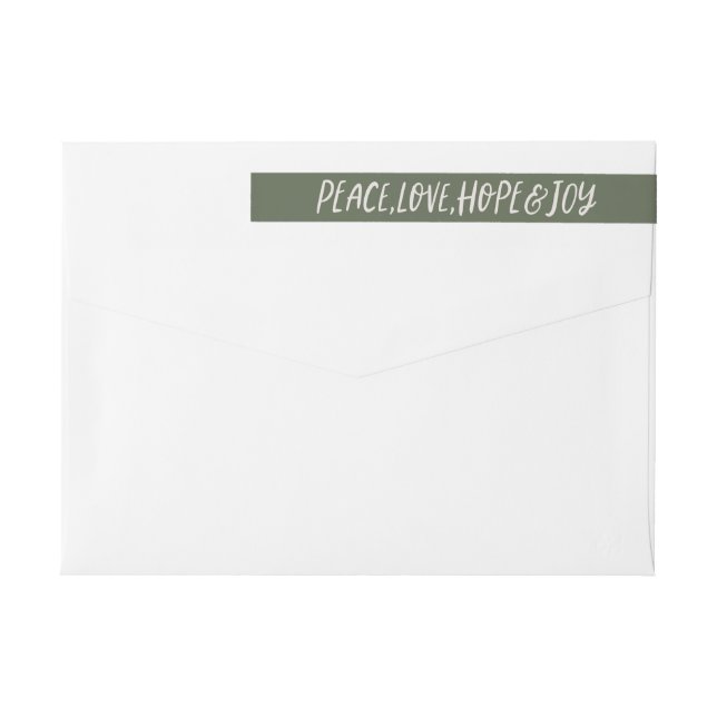 Peace Love Hope Joy green holiday return address Wrap Around Label (Back)