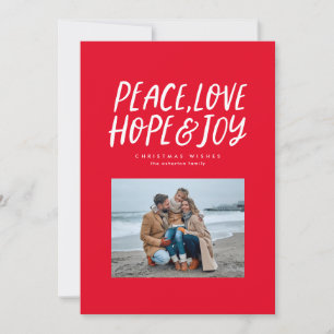 Peace love hope joy red white photo Christmas Holiday Card