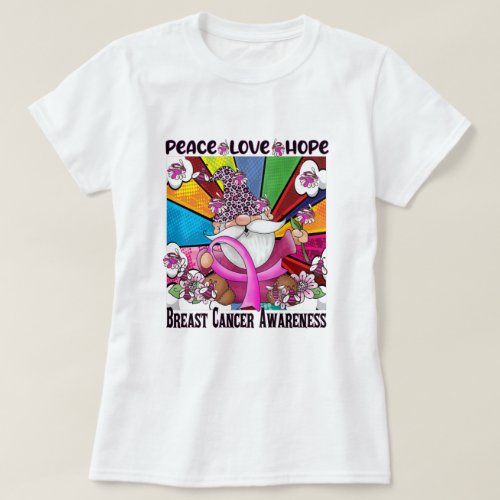 Peace Love Hope Pink Gnome Ribbon pop art T_Shirt