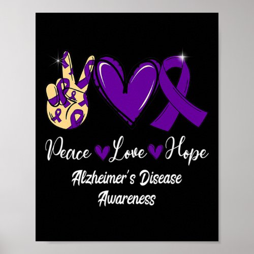 Peace Love Hope Purple Ribbon Alzheimer Disease Aw Poster