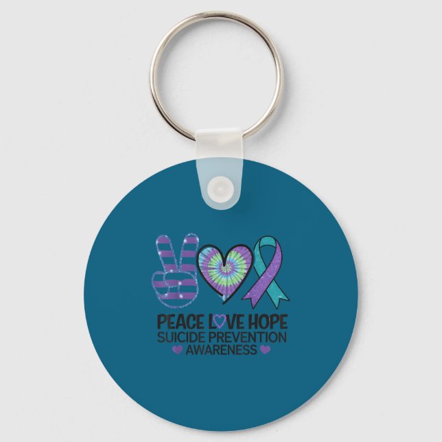 Peace Love Hope Suicide Prevention Tie Dye Awarene Keychain (Front)