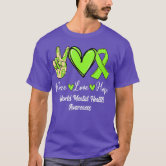 Peace Love Hope Mental Health Awareness Green Ribbon Retro Shirt