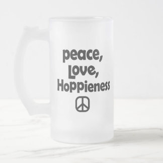 Peace Love Hoppieness Frosted Glass Beer Mug