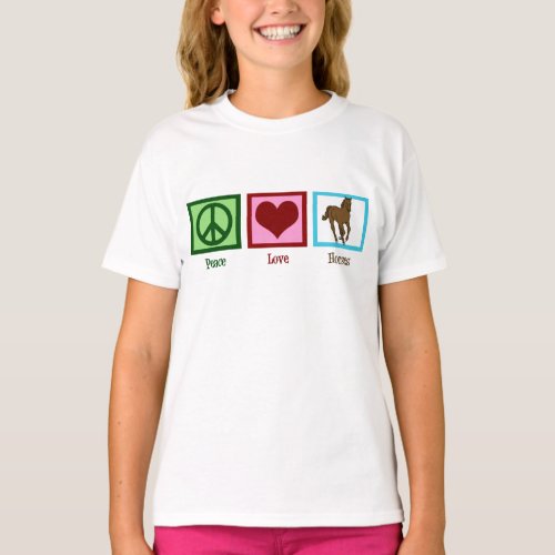 Peace Love Horses Cute Girls T_Shirt