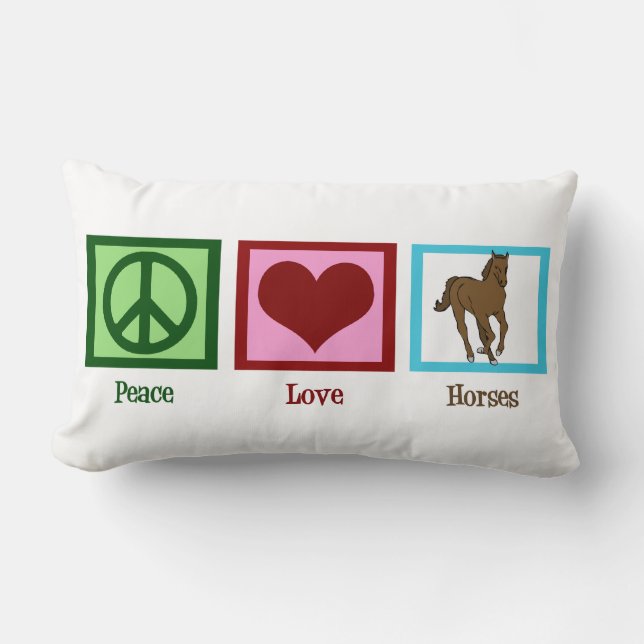 Peace Love Horses Lumbar Pillow (Front)