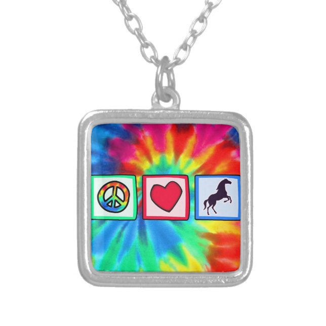 Peace, Love, Horses Silver Plated Necklace (Front)