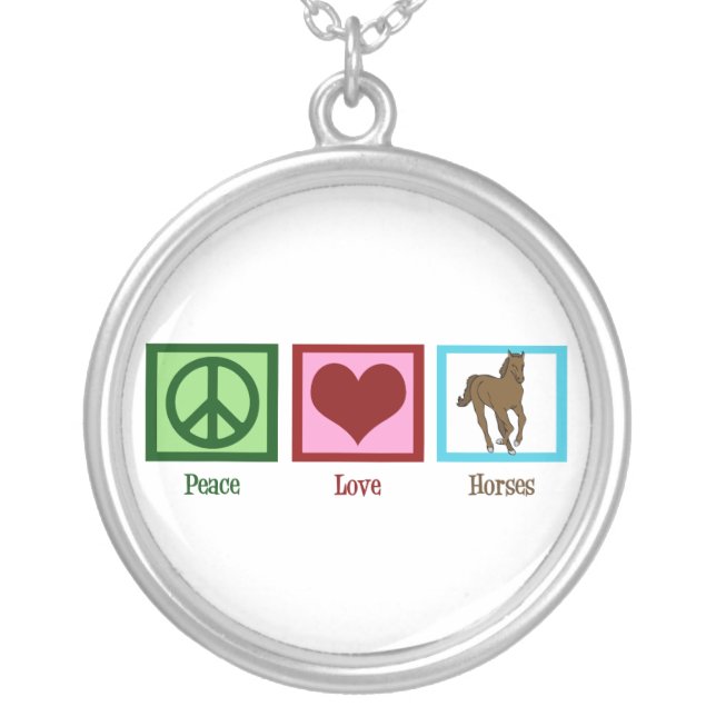 Peace Love Horses Silver Plated Necklace (Front)