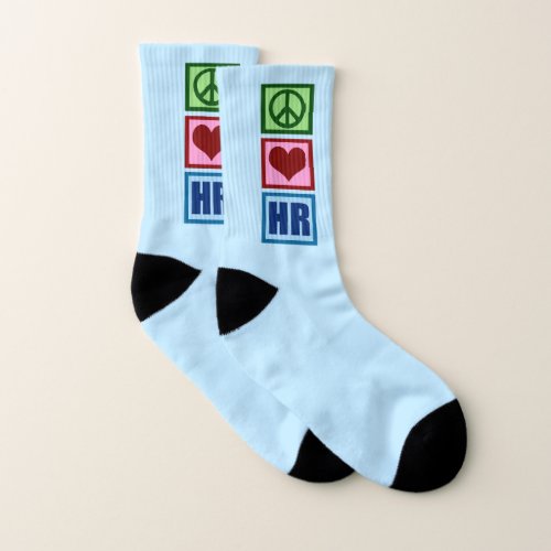 Peace Love HR Cute Human Resources Blue Socks