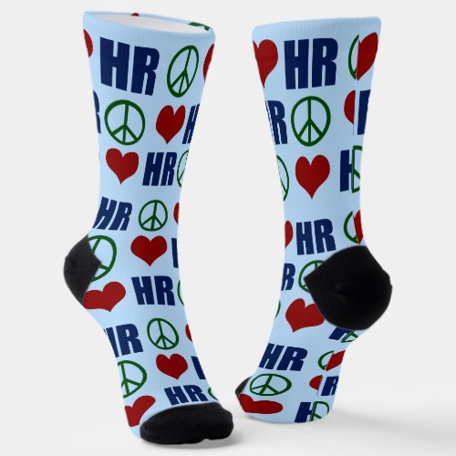 Peace Love HR Cute Human Resources Blue Socks