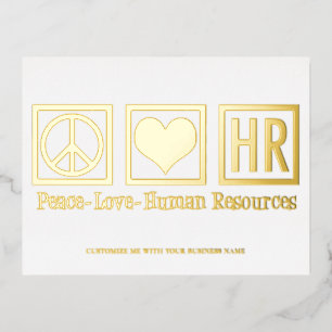 Peace Love HR Elegant Human Resources Custom Gold Foil Holiday Postcard