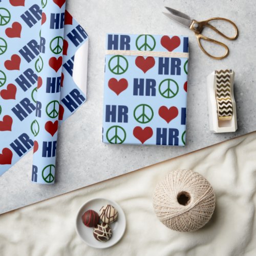 Peace Love HR Human Resources Blue Wrapping Paper