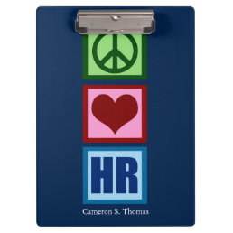 Peace Love HR Personalized Human Resources Blue Clipboard