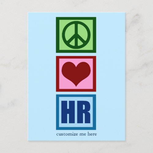 Peace Love HR Personalized Human Resources Blue Postcard