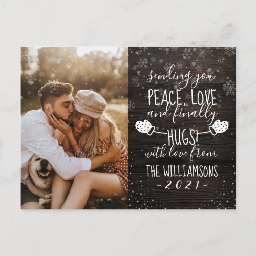 Peace Love  Hugs  Christmas 2021 Wooden Photo Postcard