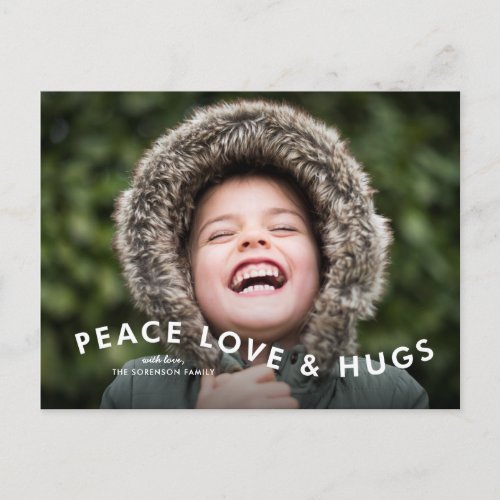 Peace Love Hugs Curvy Photo Holiday Postcard