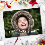 Peace Love & Hugs Modern Type Two Photo Holiday Card<br><div class="desc">Use our Peace Love & Hugs curves photo holiday card to wish your friends and family a happy holiday season. This full bleed card features a single full photo. BONUS: The color backer can be changed to a different color. Go to the "Personalize This Template" section then click the "Click...</div>