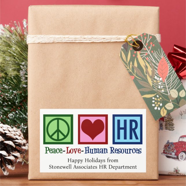 Peace Love Human Resources Custom HR Christmas Rectangular Sticker (Holiday)