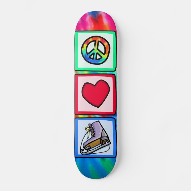Peace, Love, Ice Skate Skateboard Deck (Front)