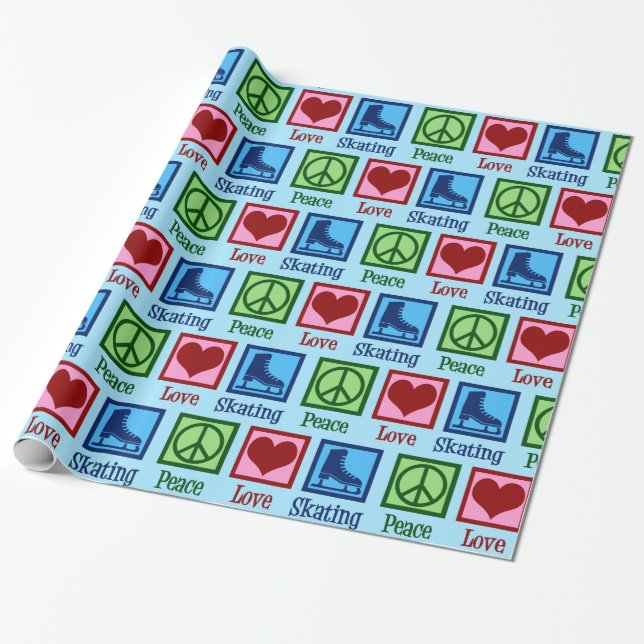Peace Love Ice Skating Wrapping Paper (Unrolled)