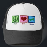 Peace Love Iguanas Trucker Hat<br><div class="desc">A peace sign,  heart,  and a cute green iguana. I love cool iguana owner gifts for my favorite pet.</div>