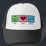 Peace Love Iguanas Trucker Hat<br><div class="desc">A peace sign,  heart,  and a cute green iguana. I love cool iguana owner gifts for my favorite pet.</div>