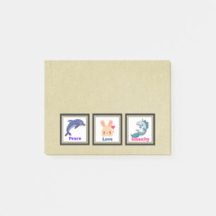 Peace Love Insanity with Dolphin Bunny Unicorn Post-it Notes