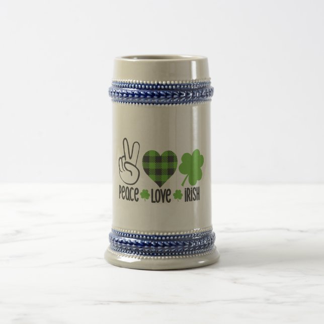 Peace Love Irish St. Patrick's Day Design-66677 Beer Stein (Center)