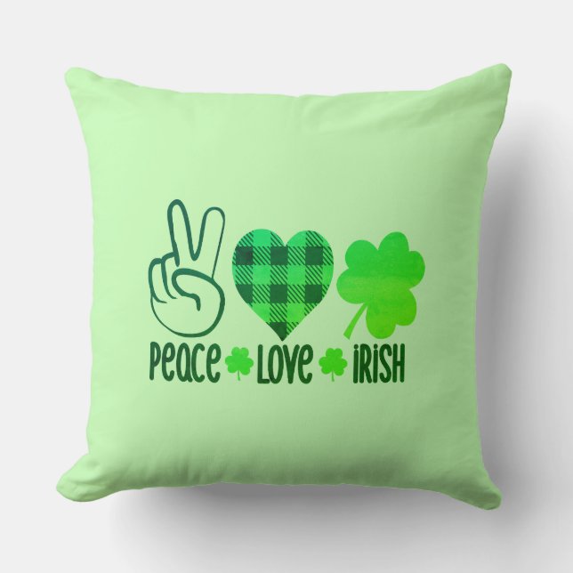 Peace Love Irish St. Patrick's Day Design-66677 Throw Pillow (Front)