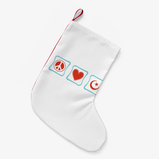 Peace Love Islam Squares Small Christmas Stocking (Front (Hanging))