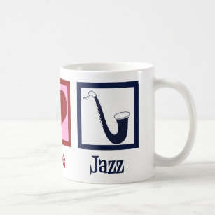 Peace Love Jazz Music Saxophone Coffee Mug