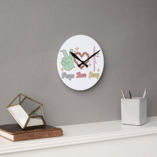 Peace, love, Jesus, God, Church, Religious, Bible Round Clock