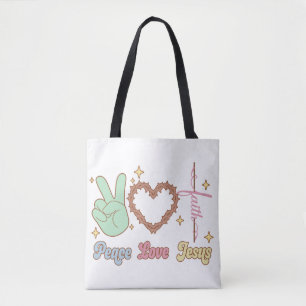Peace, love, Jesus, God, Church, Religious, Bible  Tote Bag