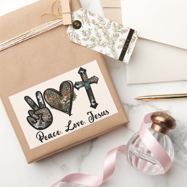 Peace - Love - Jesus Rectangular Sticker (Gifting)