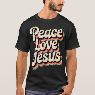 Peace Love Jesus Retro Rainbow 60S Boho Hippie T-Shirt