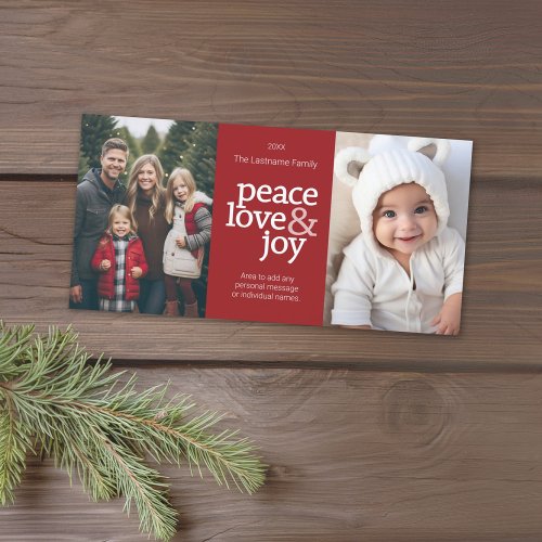 Peace Love Joy _ 2 Photo _ red dots Holiday Card