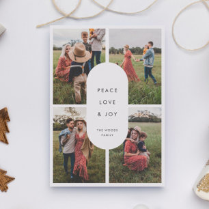 Peace Love Joy 4 Photo Modern Minimalist Christmas Holiday Card