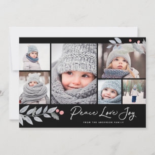 Peace Love Joy Berry Christmas Multi-Photo Collage Holiday Card