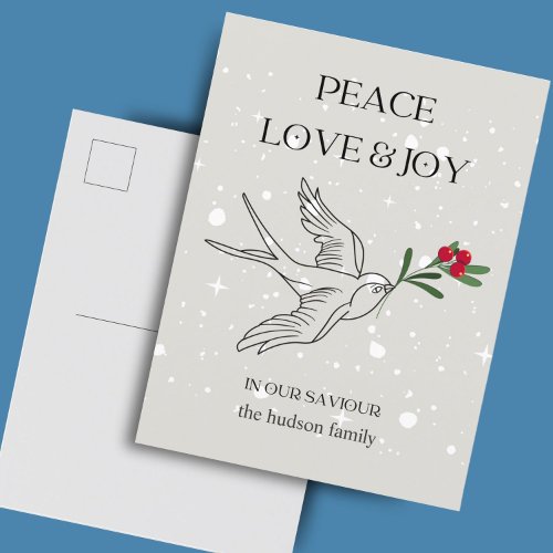 Peace Love Joy Bird Red Berry Snow Christmas  Postcard