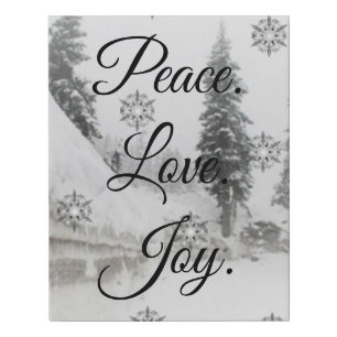 Peace Love Joy   Black & White Snowfall Christmas Faux Canvas Print