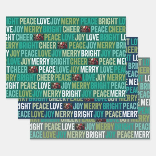 Peace Love Joy Bright Merry Cheer with 1 Photo Wrapping Paper Sheets