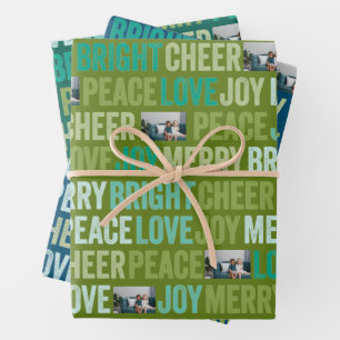 Peace Love Joy Bright Merry Cheer with 1 Photo Wrapping Paper Sheets