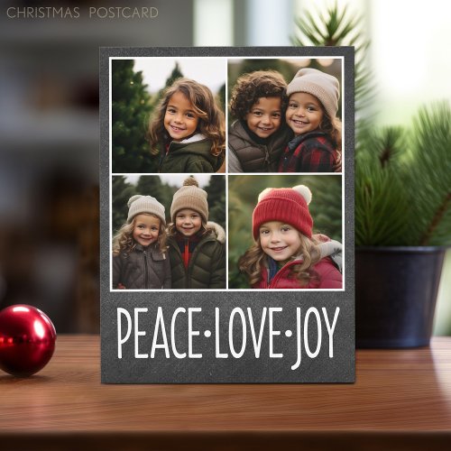 Peace Love Joy Chalkboard 4 Photo Collage Holiday Postcard