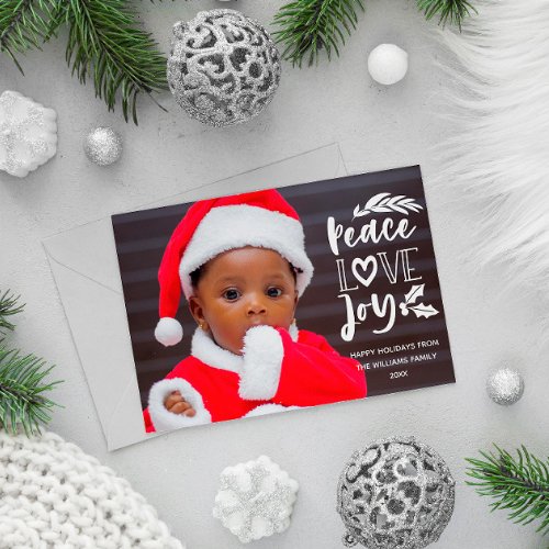 Peace Love Joy Charming Typography Christmas Photo Holiday Card
