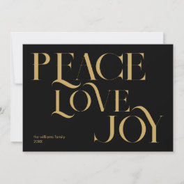 Peace Love Joy Chic Black Gold Elegant Christmas Holiday Card