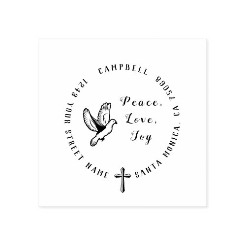 Peace Love Joy  Christian Dove Return Address Rubber Stamp