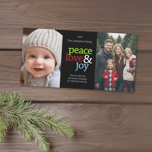 Peace Love Joy Christmas 2 Photo Collage Holiday Card