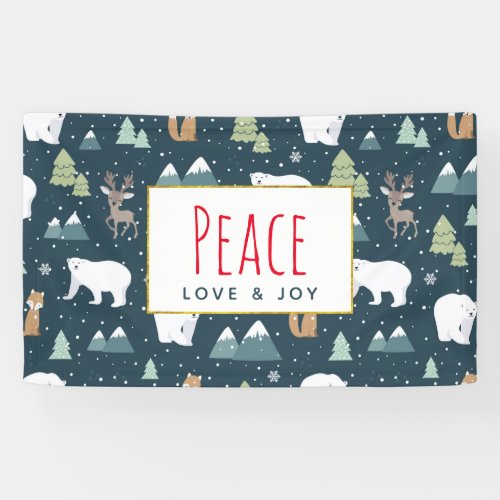 Peace Love  Joy Christmas Animals Pattern Banner