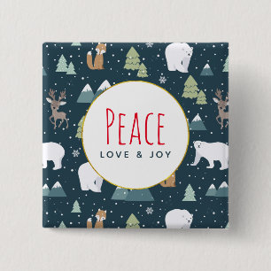 Peace Love & Joy Christmas Animals Pattern Button