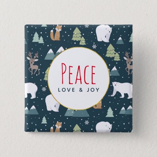 Peace Love  Joy Christmas Animals Pattern Button