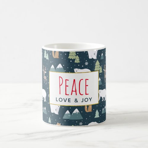 Peace Love  Joy Christmas Animals Pattern Coffee Mug